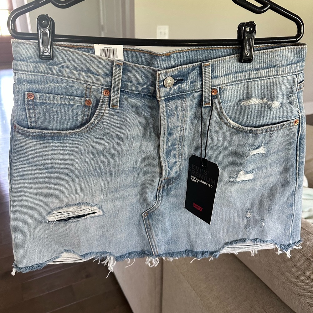 Levi's Faded Blue Ripped Denim Mini Skirt
